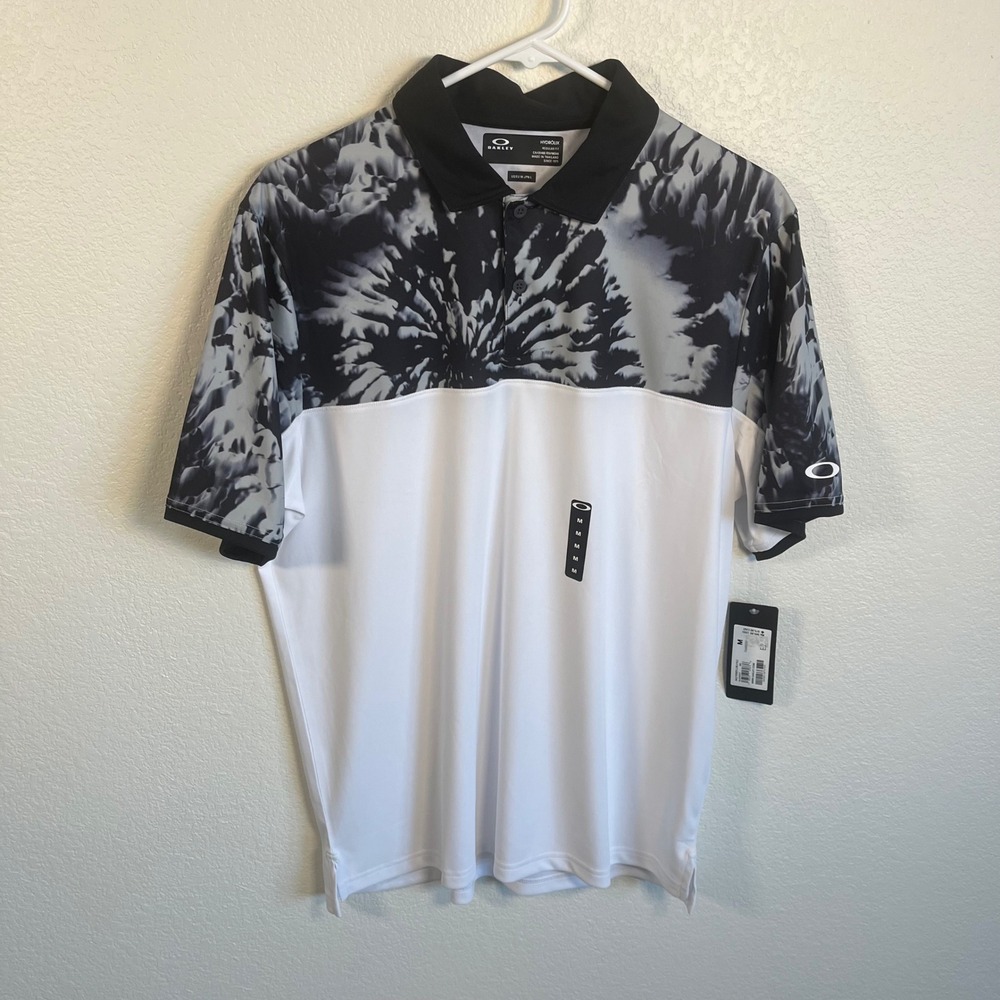 🆕Oakley Hydrolix Mens‎ M Golf Polo Shirt Black White Tie Dye Lightweigjt